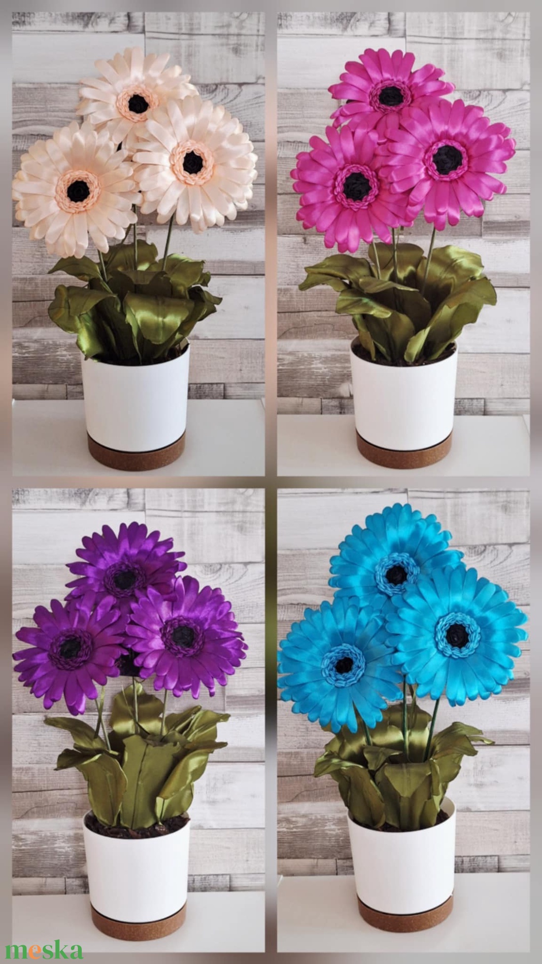 TütüDekor -  Szatén szalag gerbera 3 ágú (8 színben) - otthon & életmód - dekoráció - asztal és polc dekoráció - asztaldísz - Meska.hu