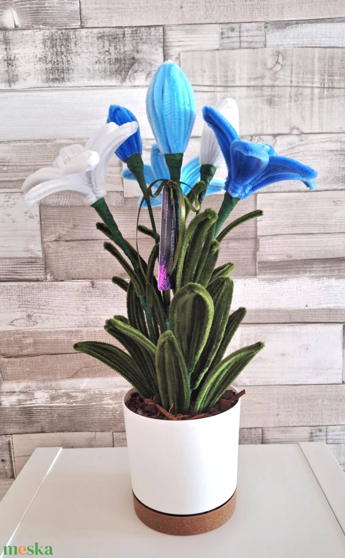 TütüDekor - Zsenília Liliom cserépben (fehér-vkék-skék) - otthon & életmód - dekoráció - virágdísz és tartó - csokor & virágdísz - Meska.hu