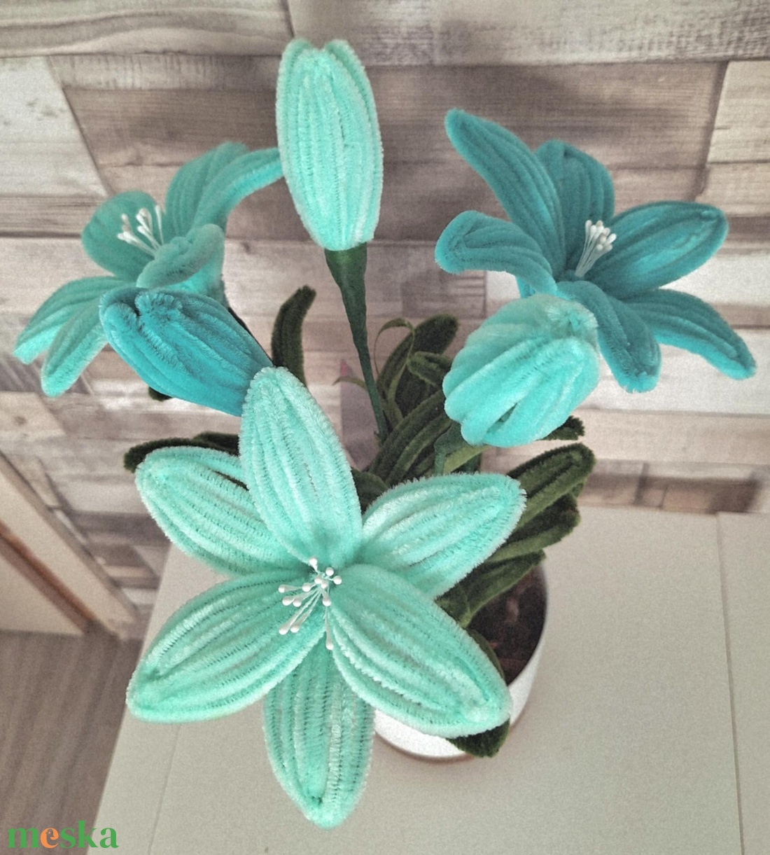 TütüDekor - Zsenília Liliom cserépben (menta színek) - otthon & életmód - dekoráció - virágdísz és tartó - csokor & virágdísz - Meska.hu