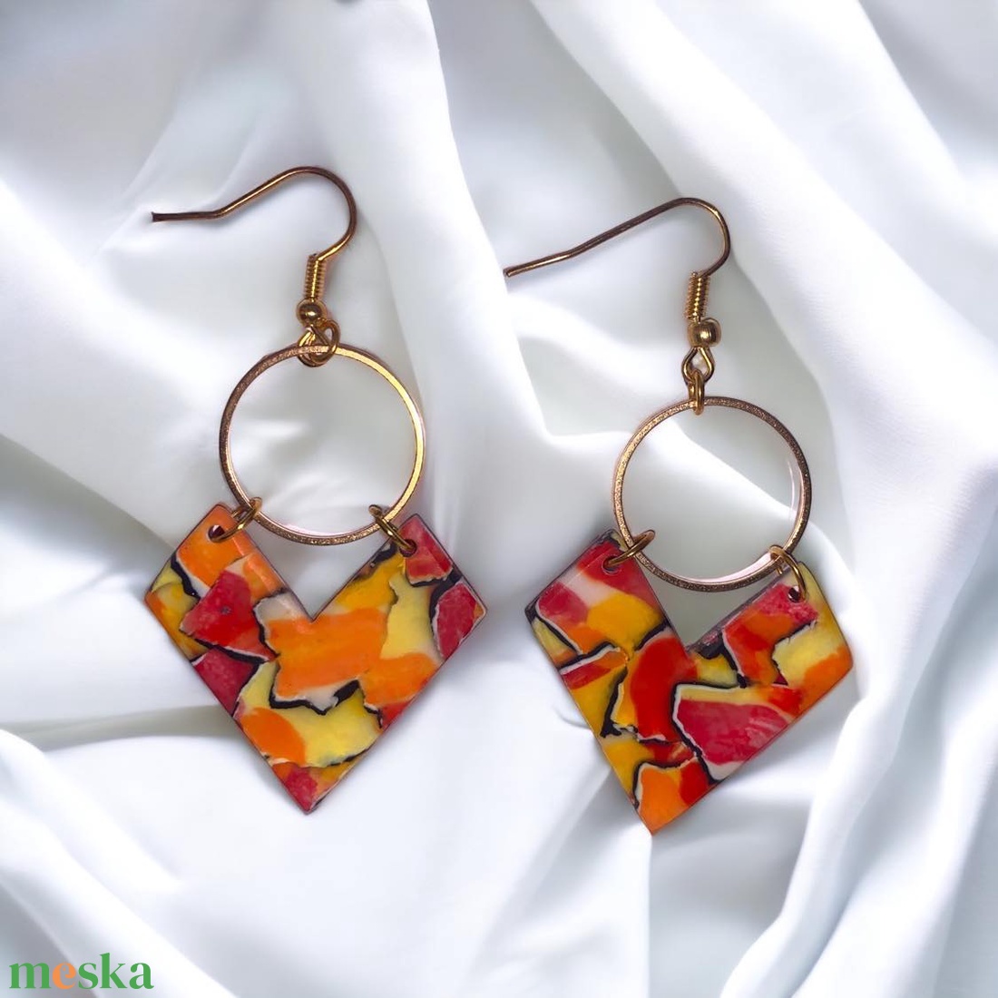 168. Sárga-piros-narancs tüzes különleges alakú fülbevaló - ékszer - fülbevaló - lógó fülbevaló - Meska.hu