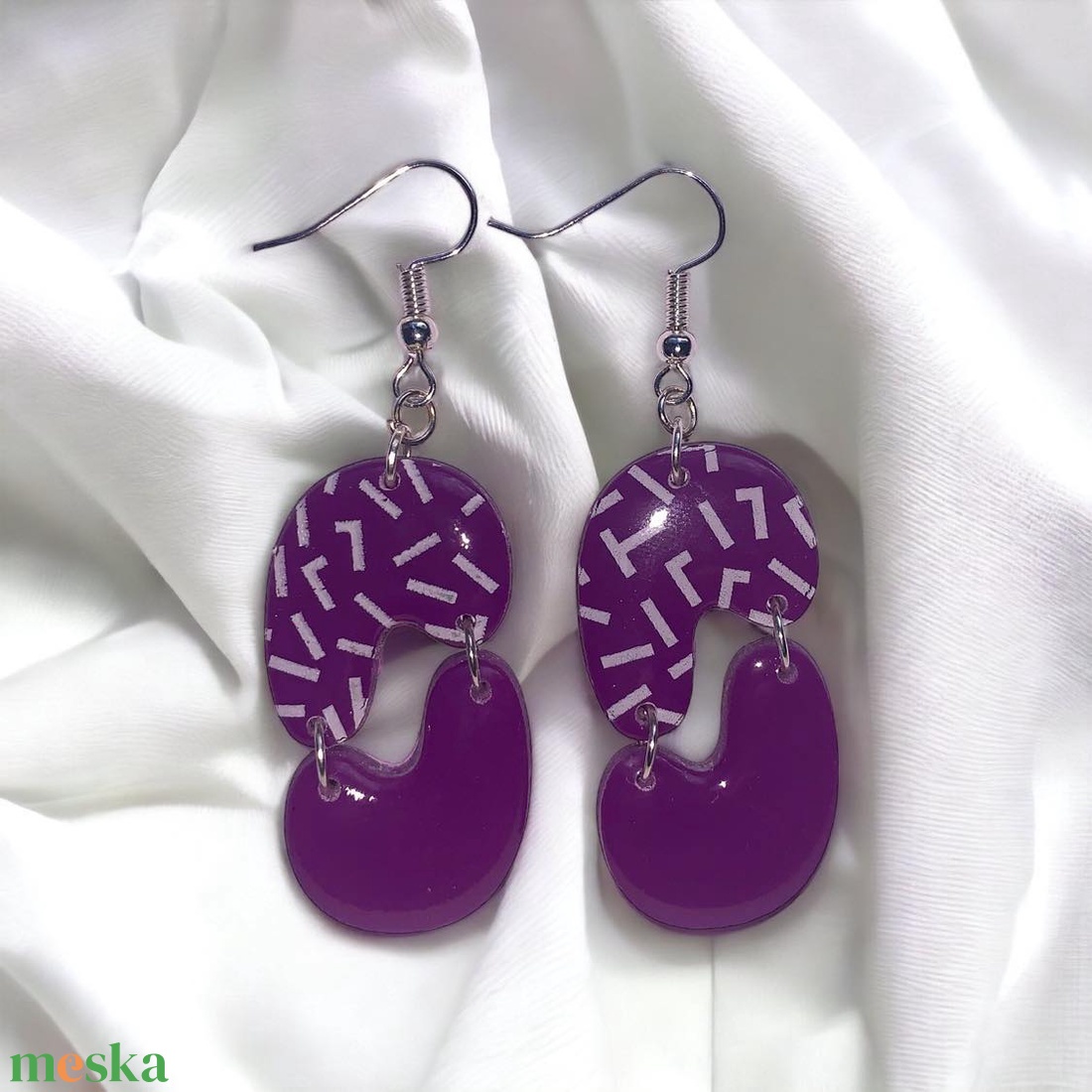 Sötétlila kétrészes fülbevaló - ékszer - fülbevaló - lógó fülbevaló - Meska.hu