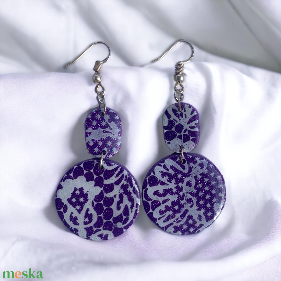200. Lila csipkés kétrészes fülbevaló - ékszer - fülbevaló - lógó fülbevaló - Meska.hu