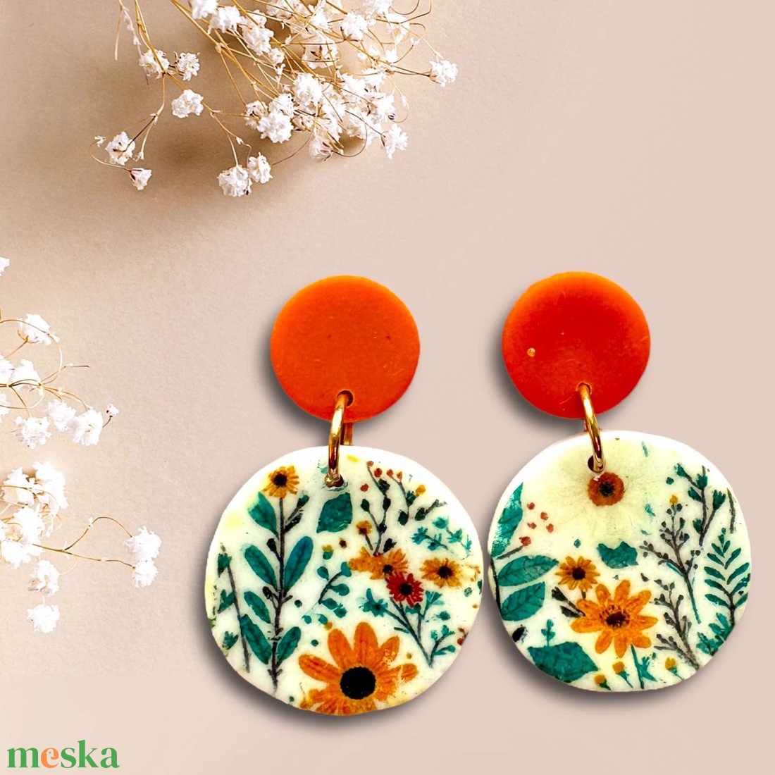 429. Virágos rét a fülbevalón - ékszer - fülbevaló - lógó fülbevaló - Meska.hu