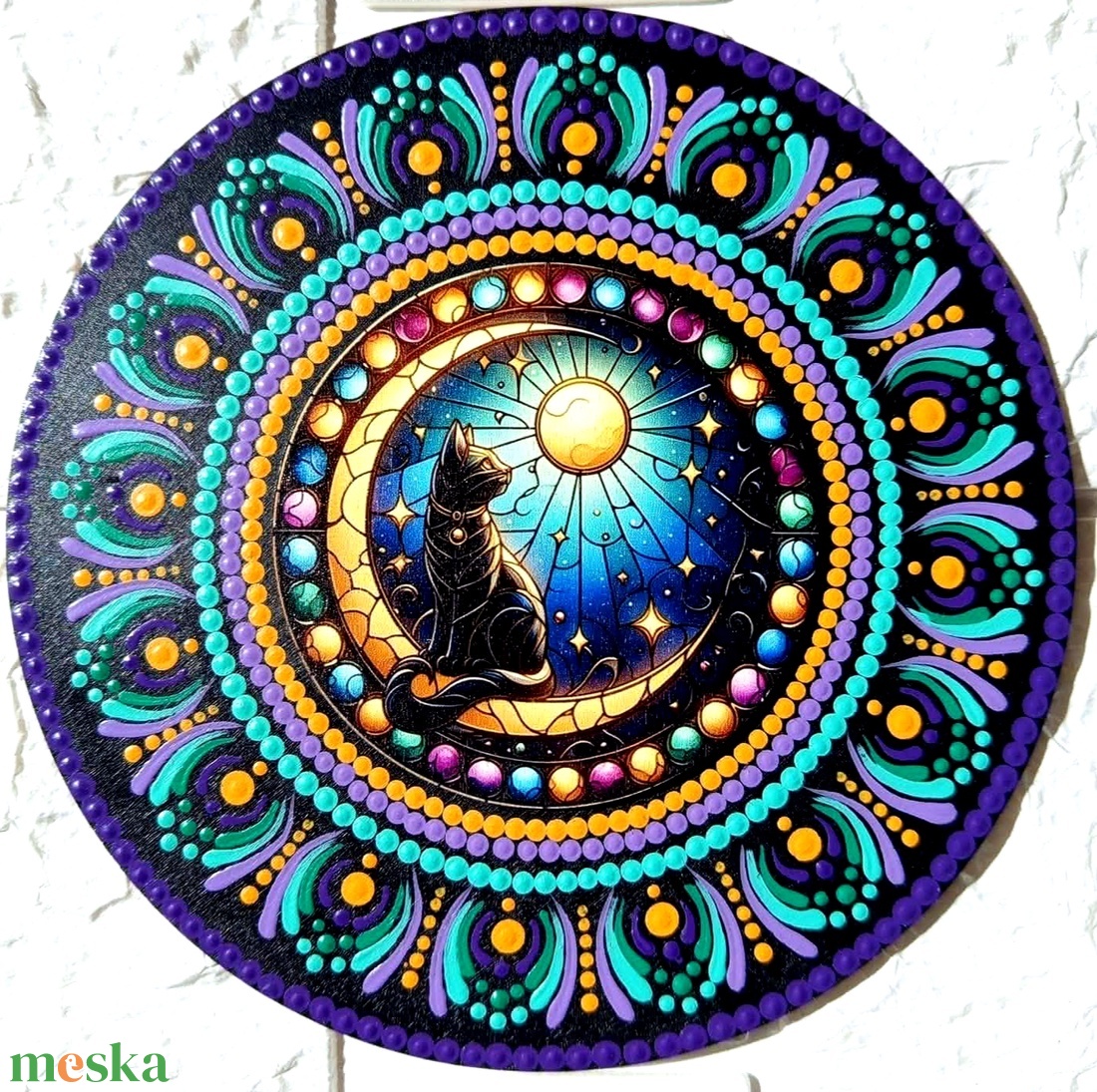 Telihold és fekete macska - otthon & életmód - dekoráció - spiritualitás - mandala - Meska.hu