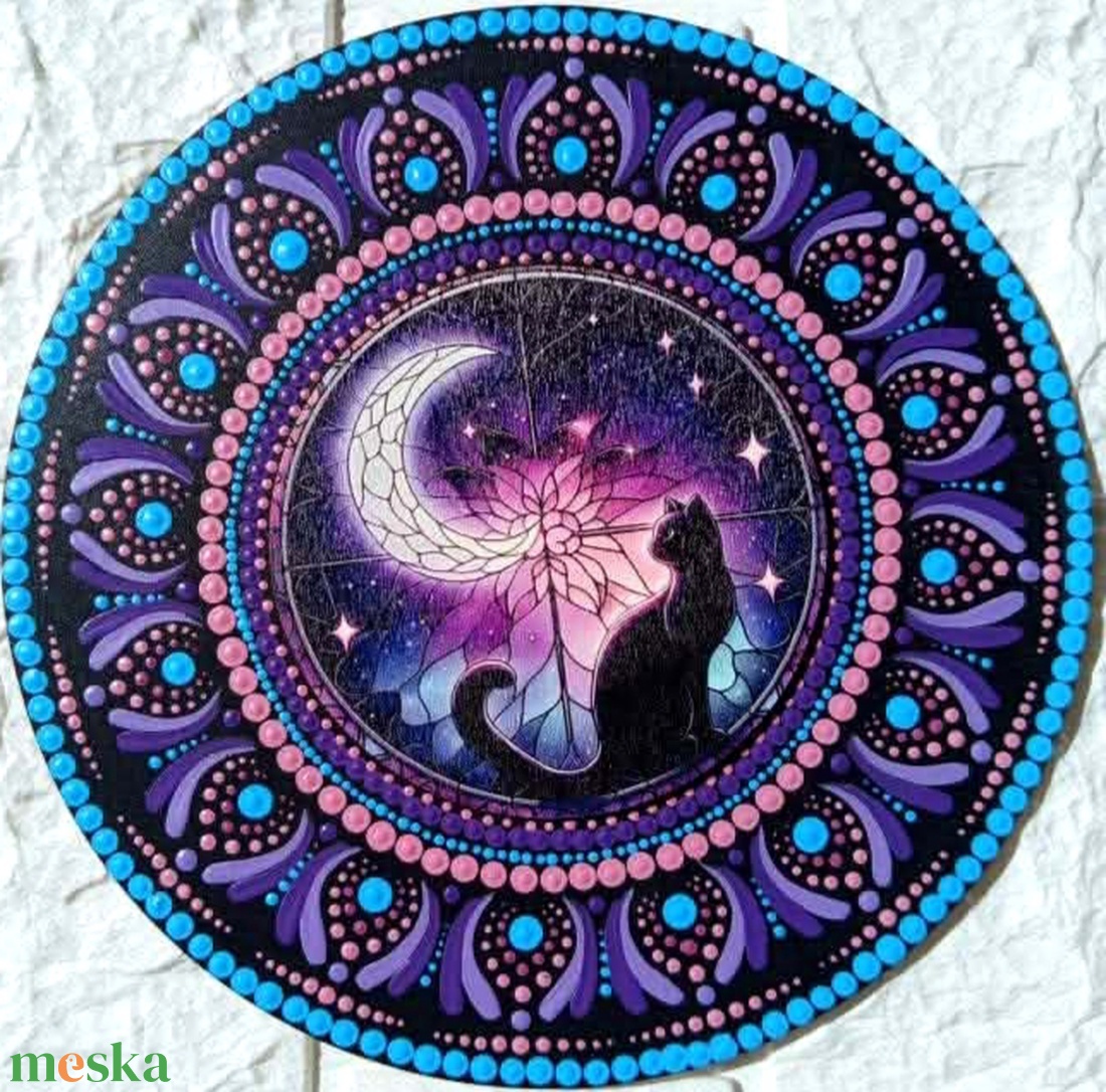Telihold és fekete macska - otthon & életmód - dekoráció - spiritualitás - mandala - Meska.hu