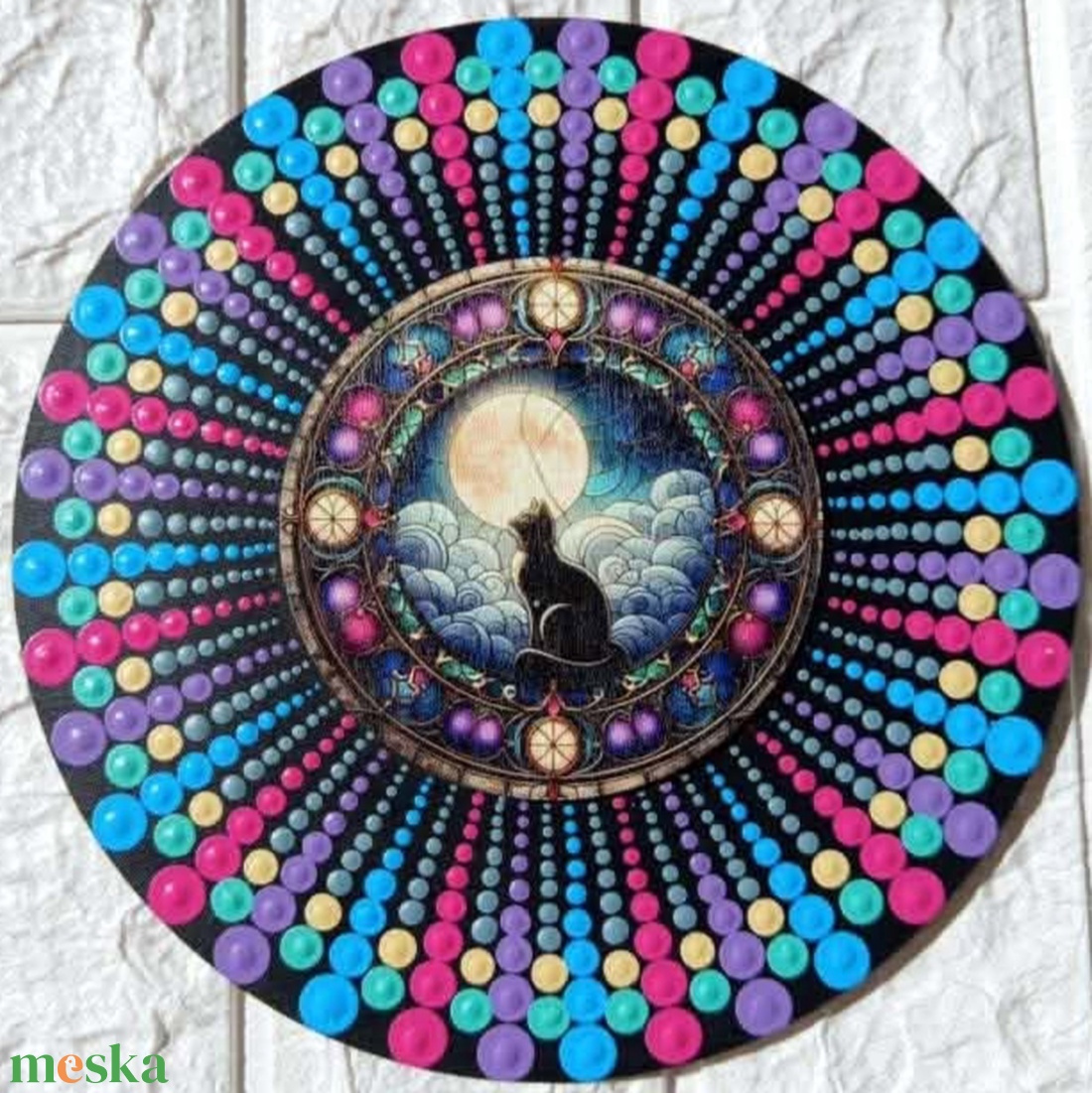 Telihold és fekete macska - otthon & életmód - dekoráció - spiritualitás - mandala - Meska.hu