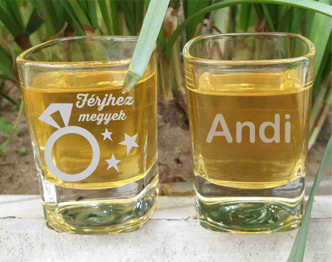 Lánybúcsú feles pohár gravírozva_gyűrűs motívummal - esküvő - legénybúcsú - Meska.hu