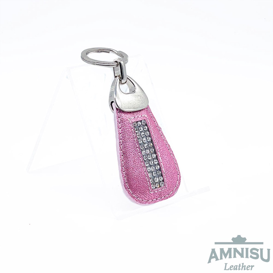 Metál rózsaszín csepp alakú swarovski köves bőr kulcstartó H4001 - táska & tok - kulcstartó & táskadísz - kulcstartó - Meska.hu