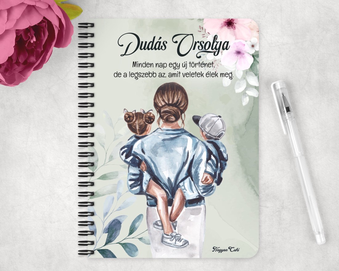 Személyre szabható - Anya és a Gyerekek mintás A5-ös füzet - otthon & életmód - papír, írószer - jegyzetfüzet & napló - Meska.hu