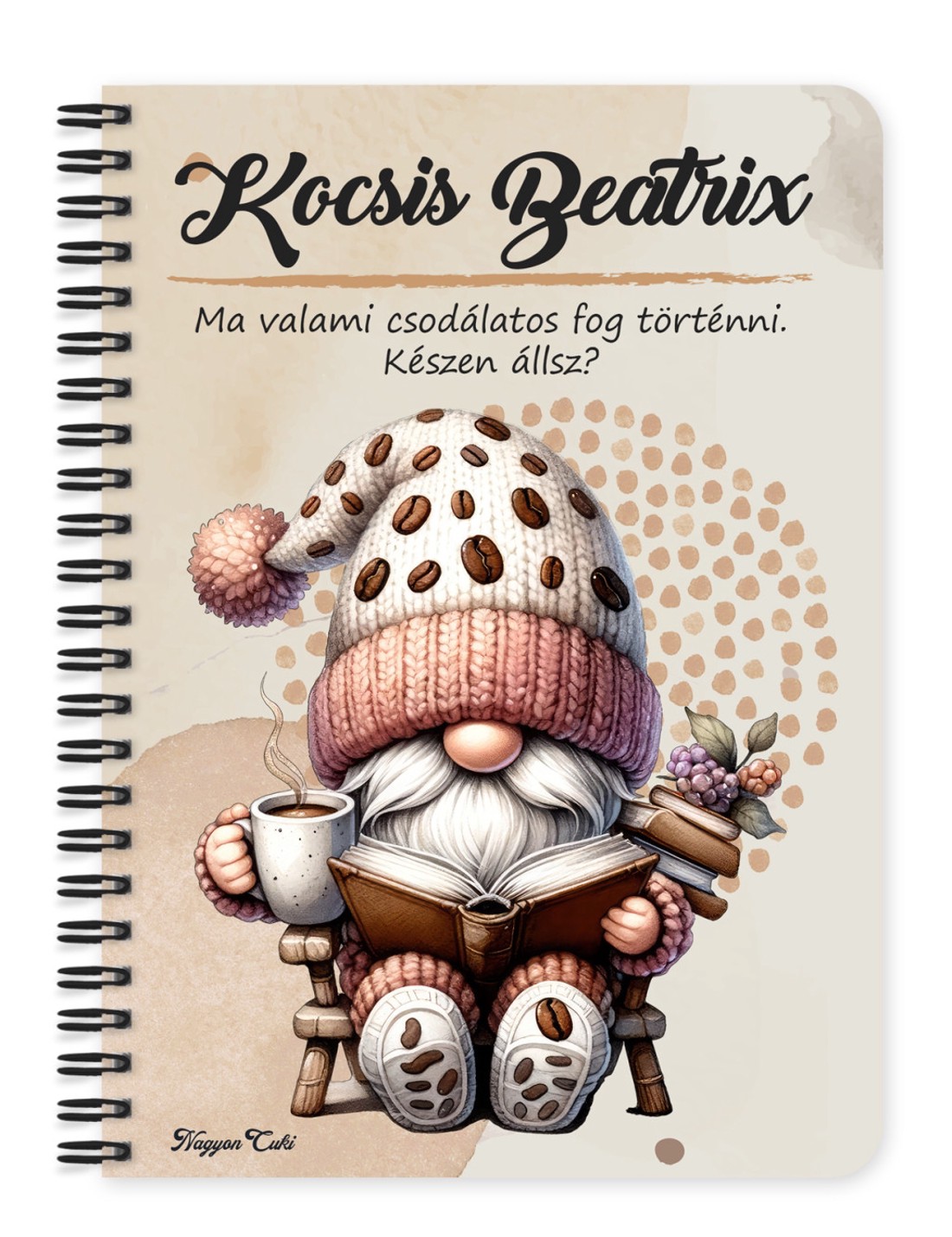 Személyre szabható - Könyvmoly kávés manó mintás A5-ös füzet - otthon & életmód - papír, írószer - jegyzetfüzet & napló - Meska.hu