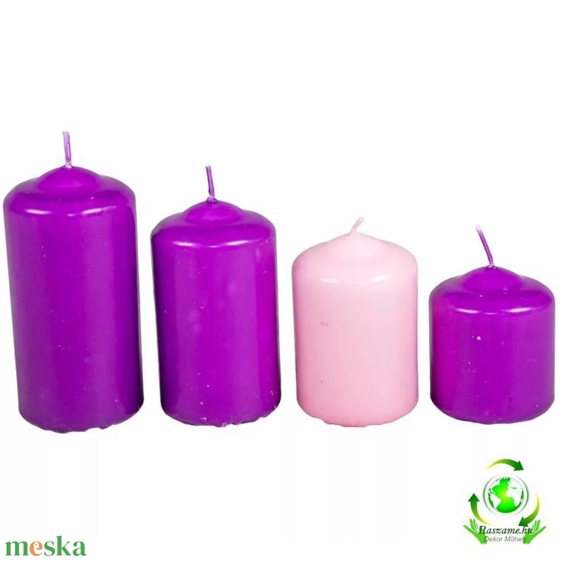 Mártott 50mm lépcsős gyertya szett - 3lila 1rózsaszín - kellékek & szerszámok - dekorációs kellékek - dekorációs gyertya - Meska.hu