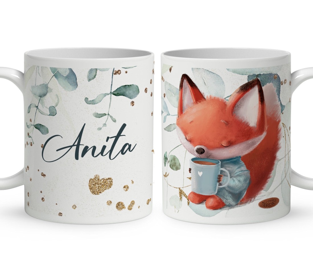 Kérd a neveddel - Kávés róka mintás bögre - otthon & életmód - konyhafelszerelés, tálalás - tálalás - bögre & csésze - Meska.hu