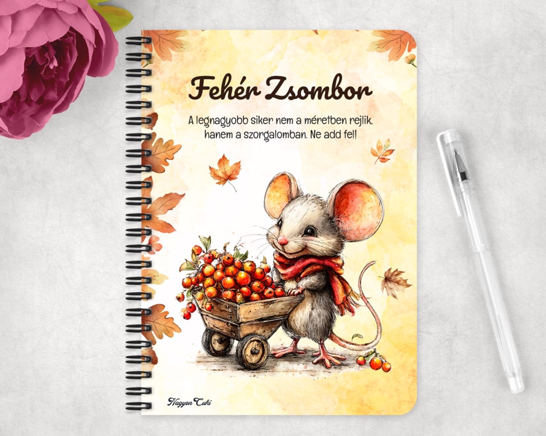 Személyre szabható - Cuki őszi gyűjtögető kisegér mintás A5-ös füzet - otthon & életmód - papír, írószer - jegyzetfüzet & napló - Meska.hu