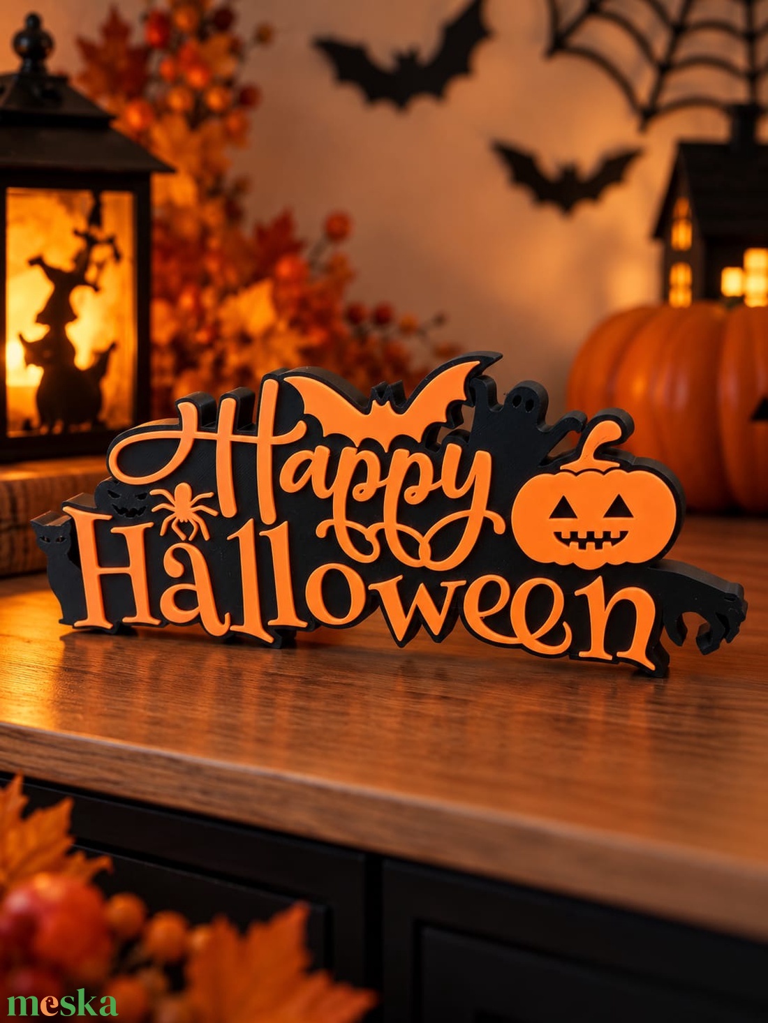 Happy Halloween 3D dekoráció � tökös, denevéres - otthon & életmód - dekoráció - halloween - halloweeni dekoráció - Meska.hu