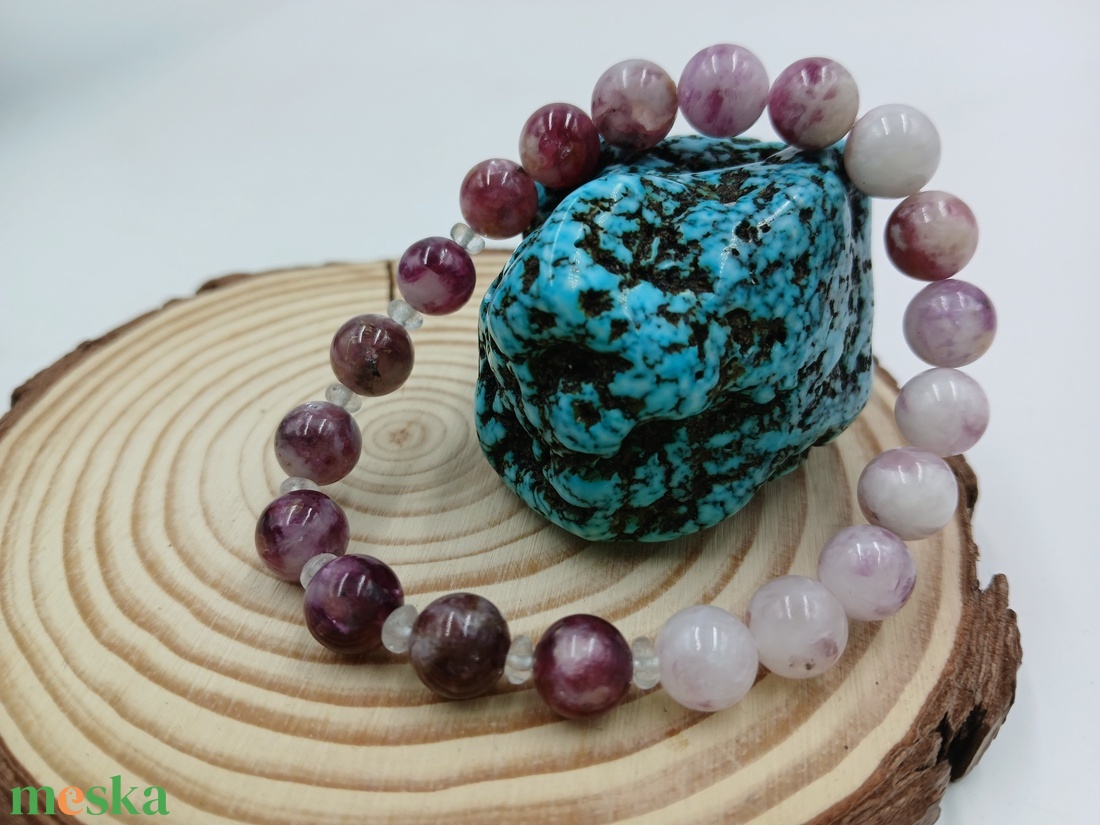 Lepidolit hegyikristállyal- a lélek csendes megtisztulasa s - ékszer - karkötő - ásványkarkötő - Meska.hu