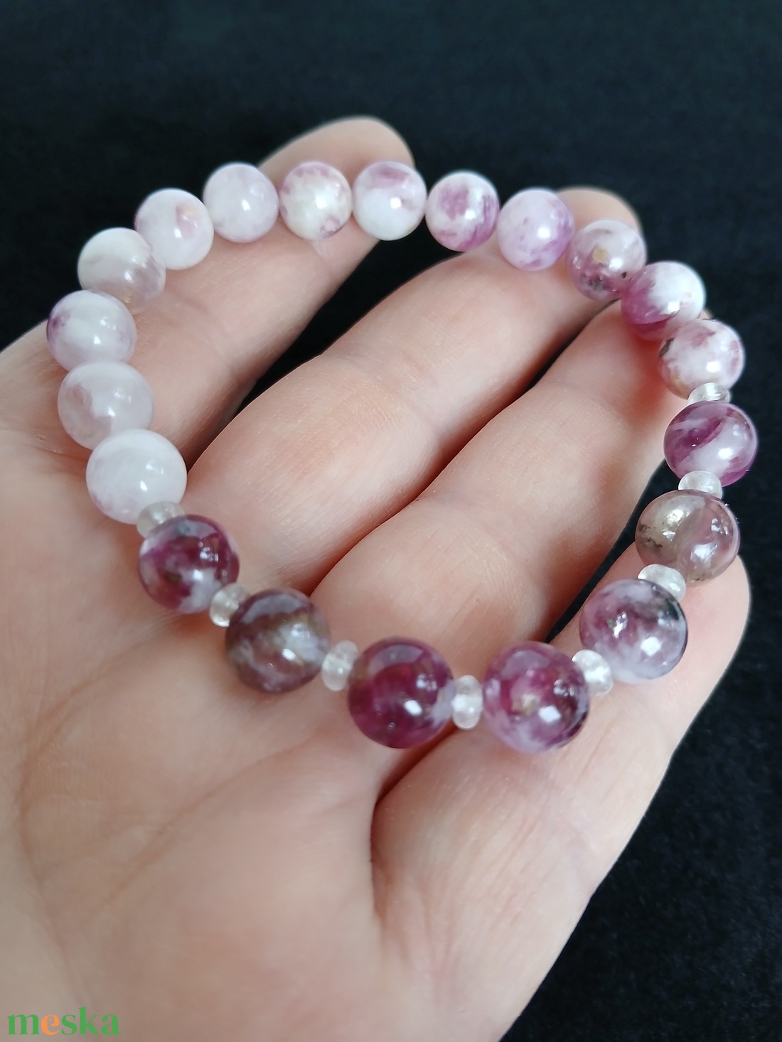 Lepidolit hegyikristállyal- a lélek csendes megtisztulasa s - ékszer - karkötő - ásványkarkötő - Meska.hu