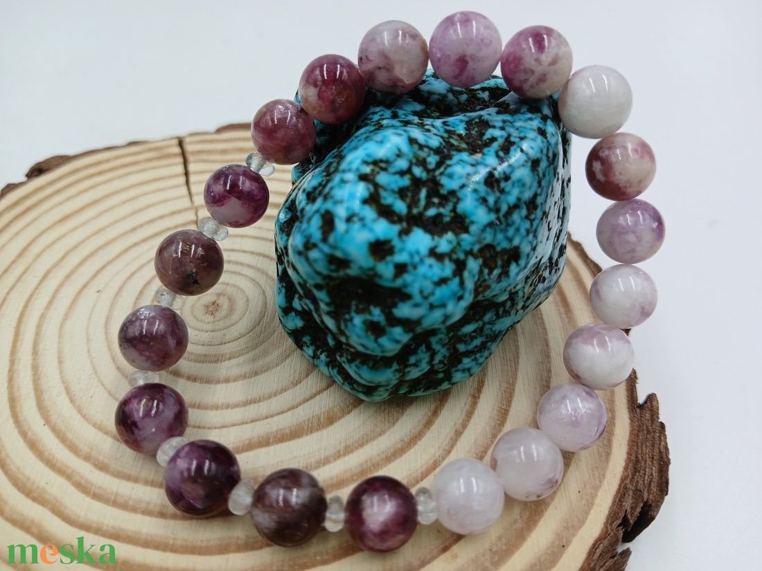 Lepidolit hegyikristállyal- a lélek csendes megtisztulasa s - ékszer - karkötő - ásványkarkötő - Meska.hu