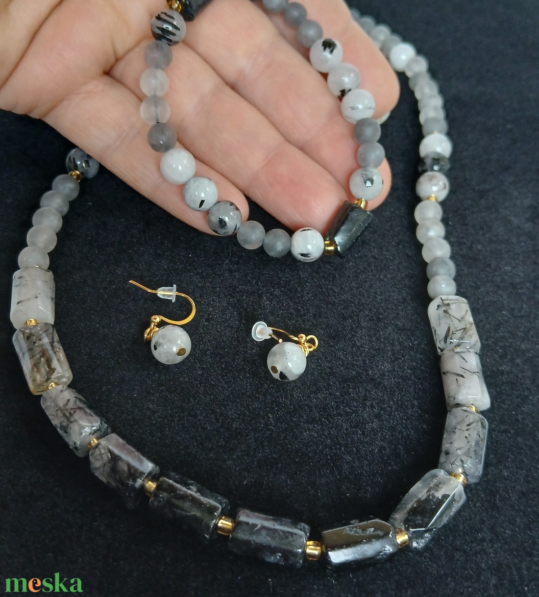 Turmalinkvarc szett- védelem és tisztaság köve - ékszer - karkötő - ásványkarkötő - Meska.hu