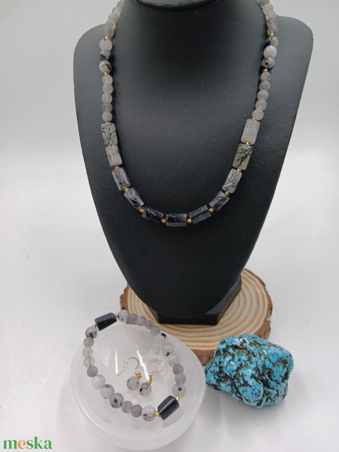 Turmalinkvarc szett- védelem és tisztaság köve - ékszer - karkötő - ásványkarkötő - Meska.hu