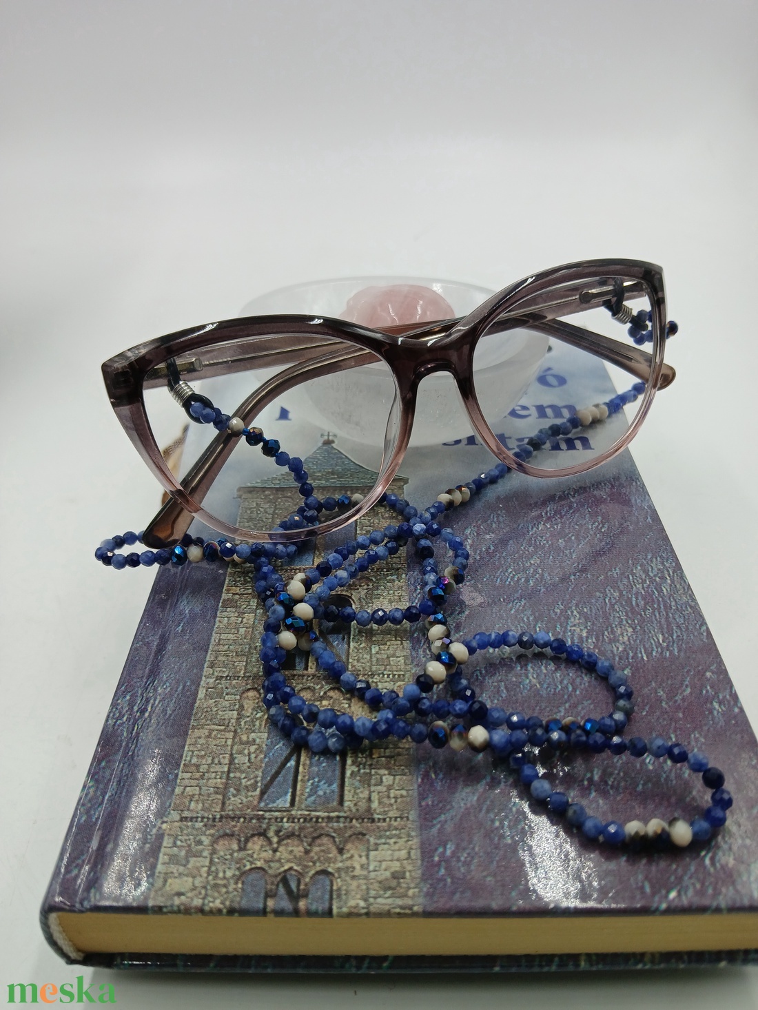 Szodalit ásvány szemüveglánc - ékszer - nyaklánc - hosszú nyaklánc - Meska.hu