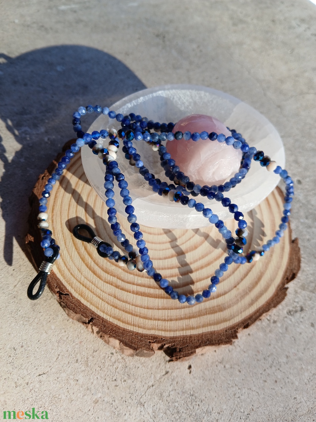 Szodalit ásvány szemüveglánc - ékszer - nyaklánc - hosszú nyaklánc - Meska.hu