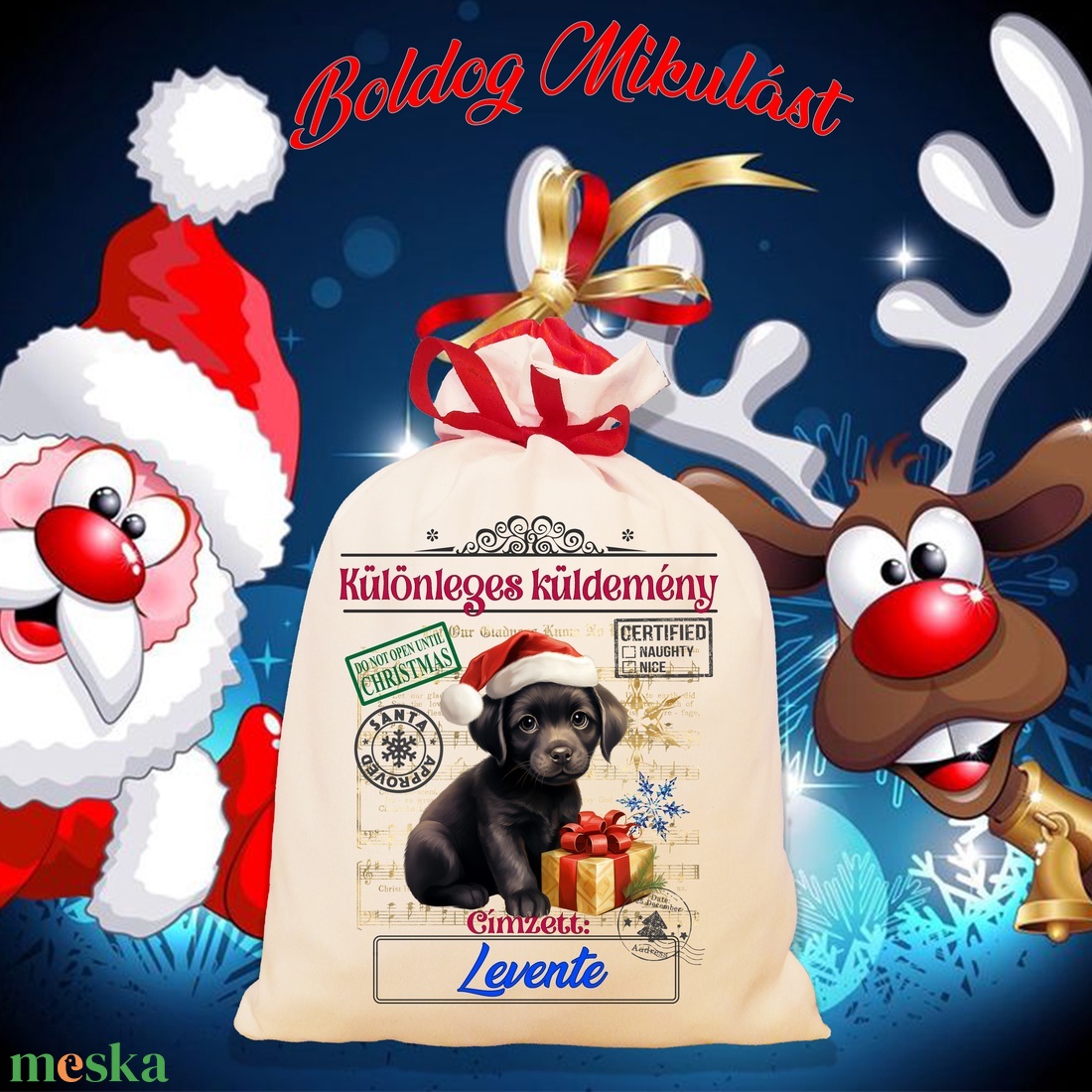 Mikulás zsák, télapó zsák, névreszóló mikulás zsák, egyedi mikulás zsák - karácsony - mikulás - mikulás zsák - Meska.hu