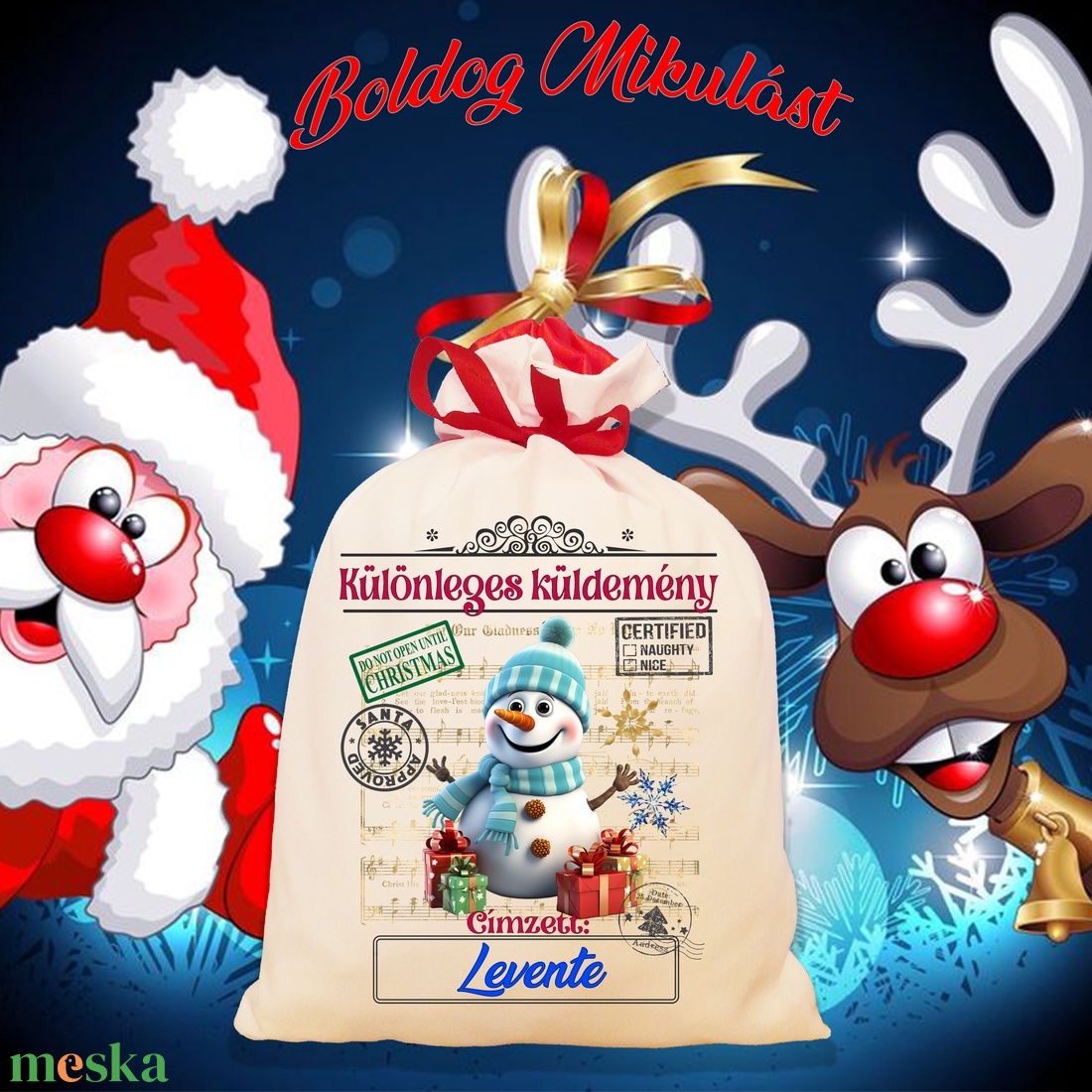 Mikulás zsák, télapó zsák, névreszóló mikulás zsák, egyedi mikulás zsák - karácsony - mikulás - mikulás zsák - Meska.hu