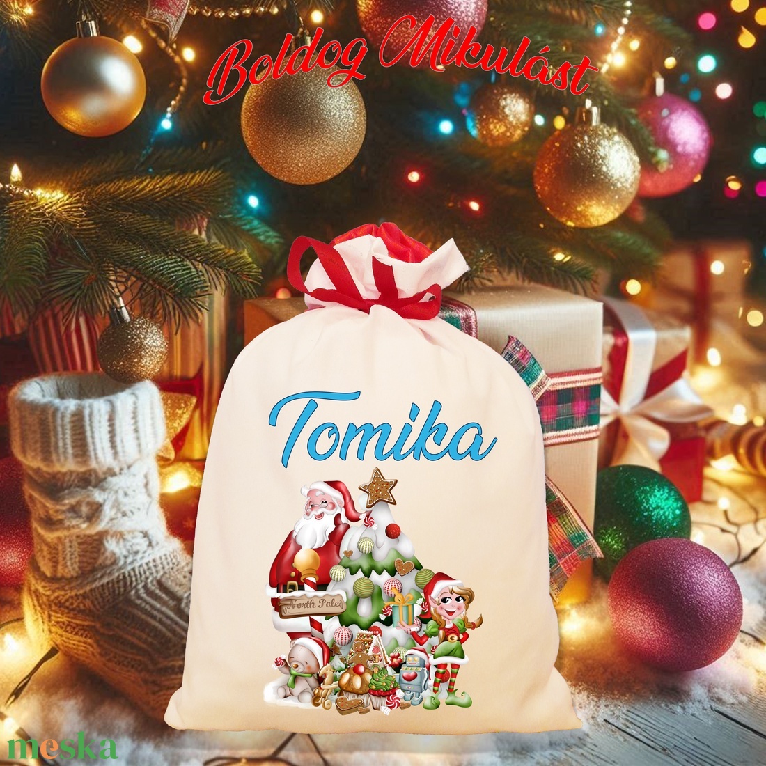 Mikulás zsák, télapó zsák, névreszóló mikulás zsák, egyedi mikulás zsák - karácsony - mikulás - mikulás zsák - Meska.hu