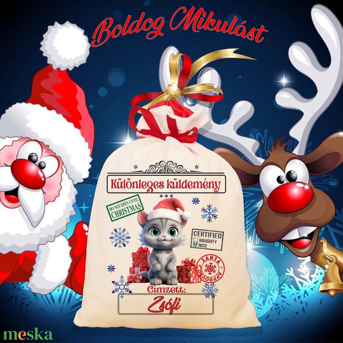 Mikulás zsák, télapó zsák, névreszóló mikulás zsák, egyedi mikulás zsák - karácsony - mikulás - mikulás zsák - Meska.hu
