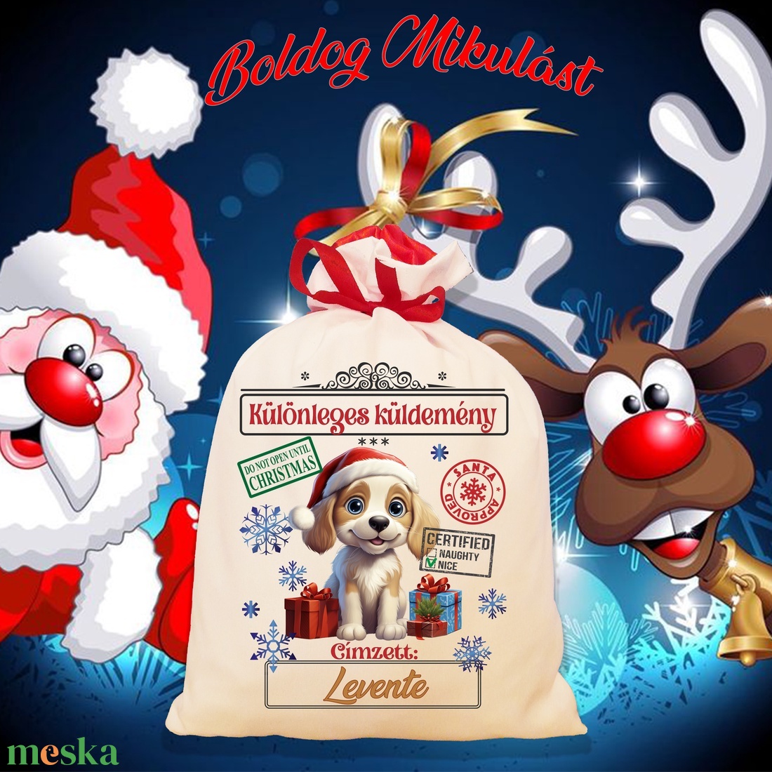 Mikulás zsák, télapó zsák, névreszóló mikulás zsák, egyedi mikulás zsák - karácsony - mikulás - mikulás zsák - Meska.hu