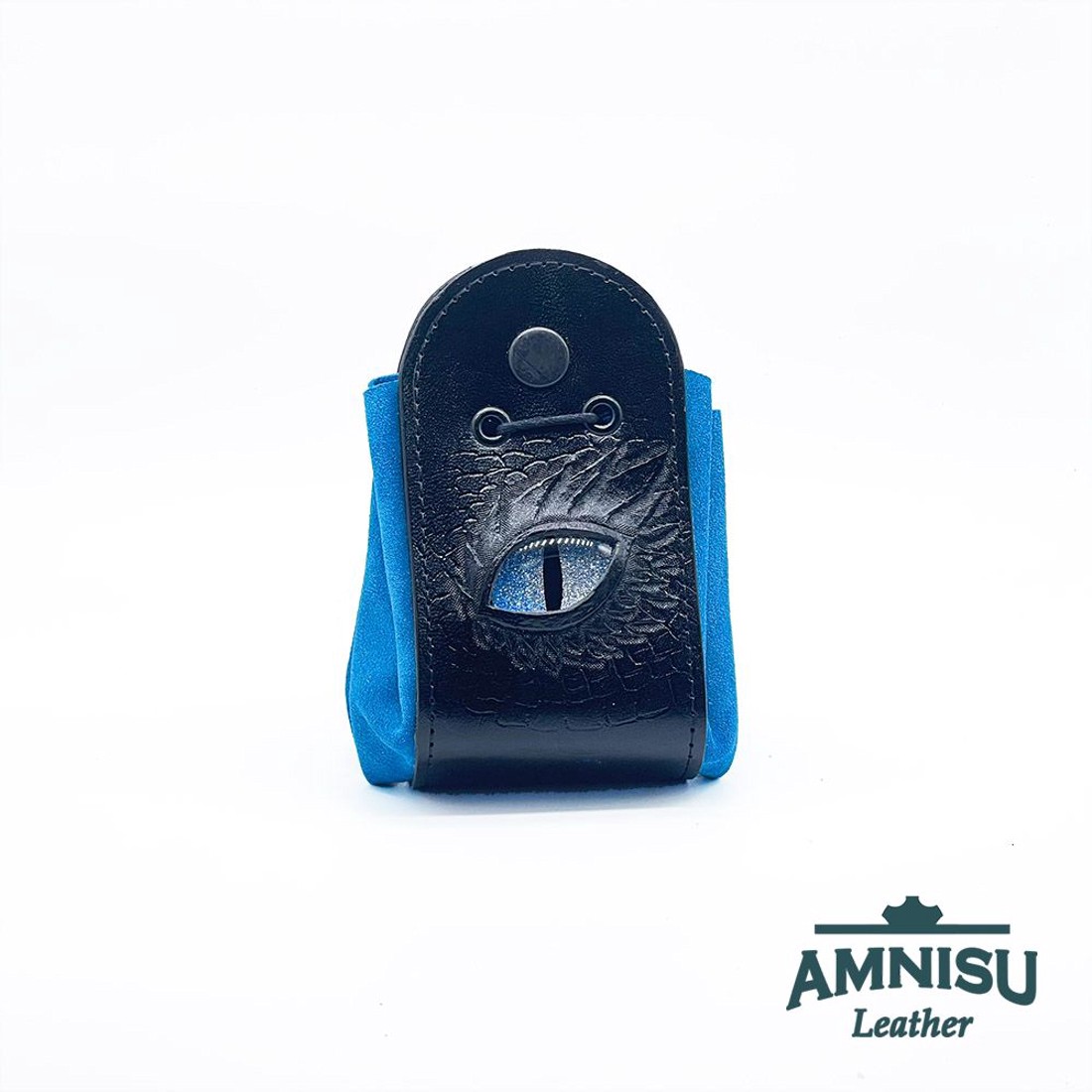 Fekete - világoskék sárkányszemes bőr 2in1 szütyő és kockatálca - Havier - játék & sport - szerepjáték - Meska.hu