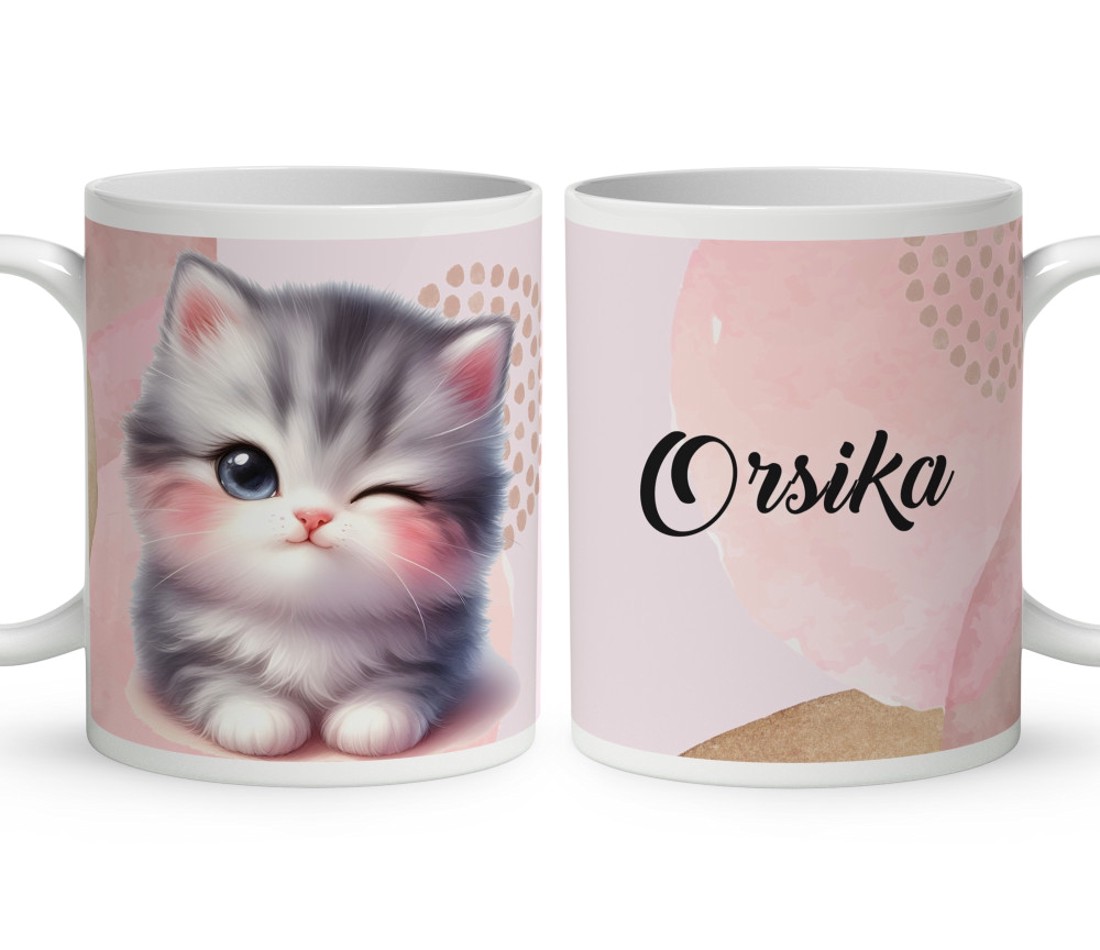 Kérd a Neveddel - Kacsintós tündéri cica mintás bögre - otthon & életmód - konyhafelszerelés, tálalás - tálalás - bögre & csésze - Meska.hu