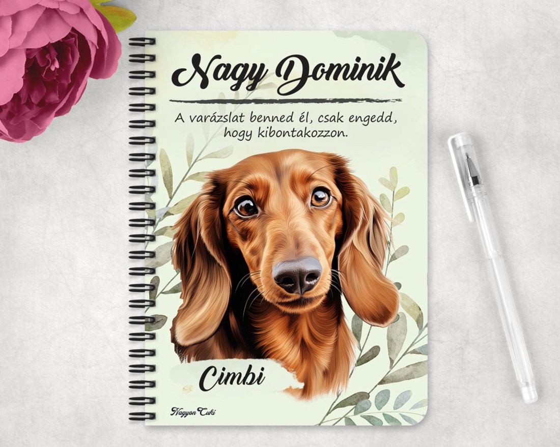 Személyre szabható - Barna tacskó portré mintás A6-os füzet - otthon & életmód - papír, írószer - jegyzetfüzet & napló - Meska.hu