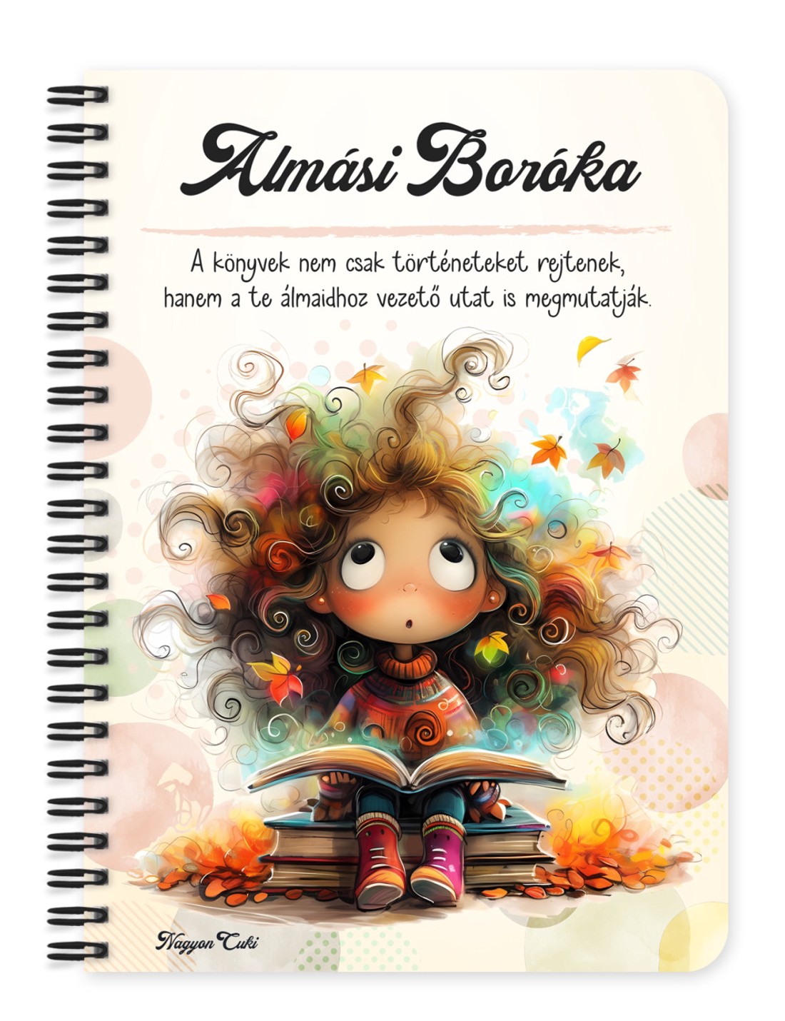 Személyre szabható - Álmodó őszi Könyvmoly lány mintás A5-ös füzet - otthon & életmód - papír, írószer - jegyzetfüzet & napló - Meska.hu