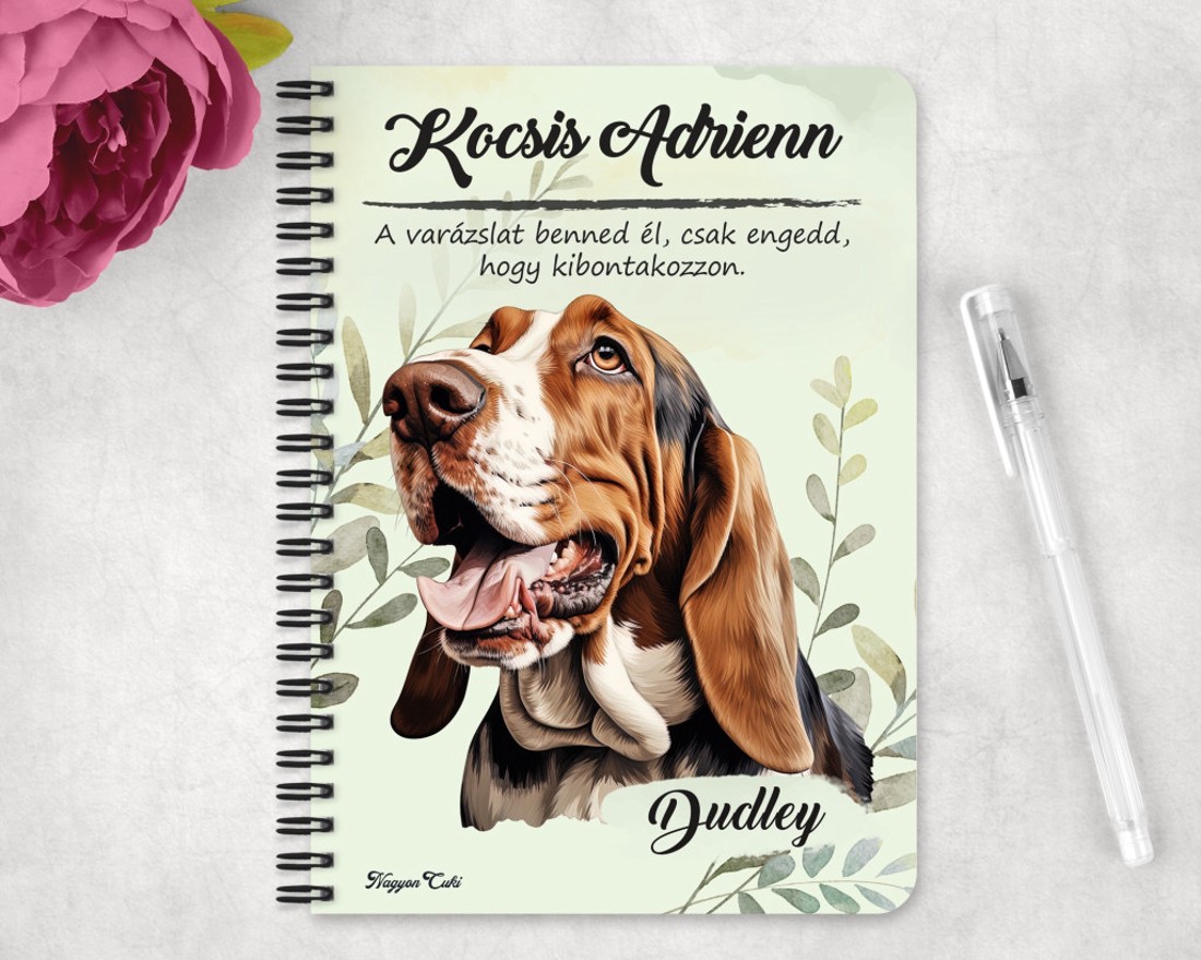 Személyre szabható - Basset Hound portré mintás A6-os füzet - otthon & életmód - papír, írószer - jegyzetfüzet & napló - Meska.hu