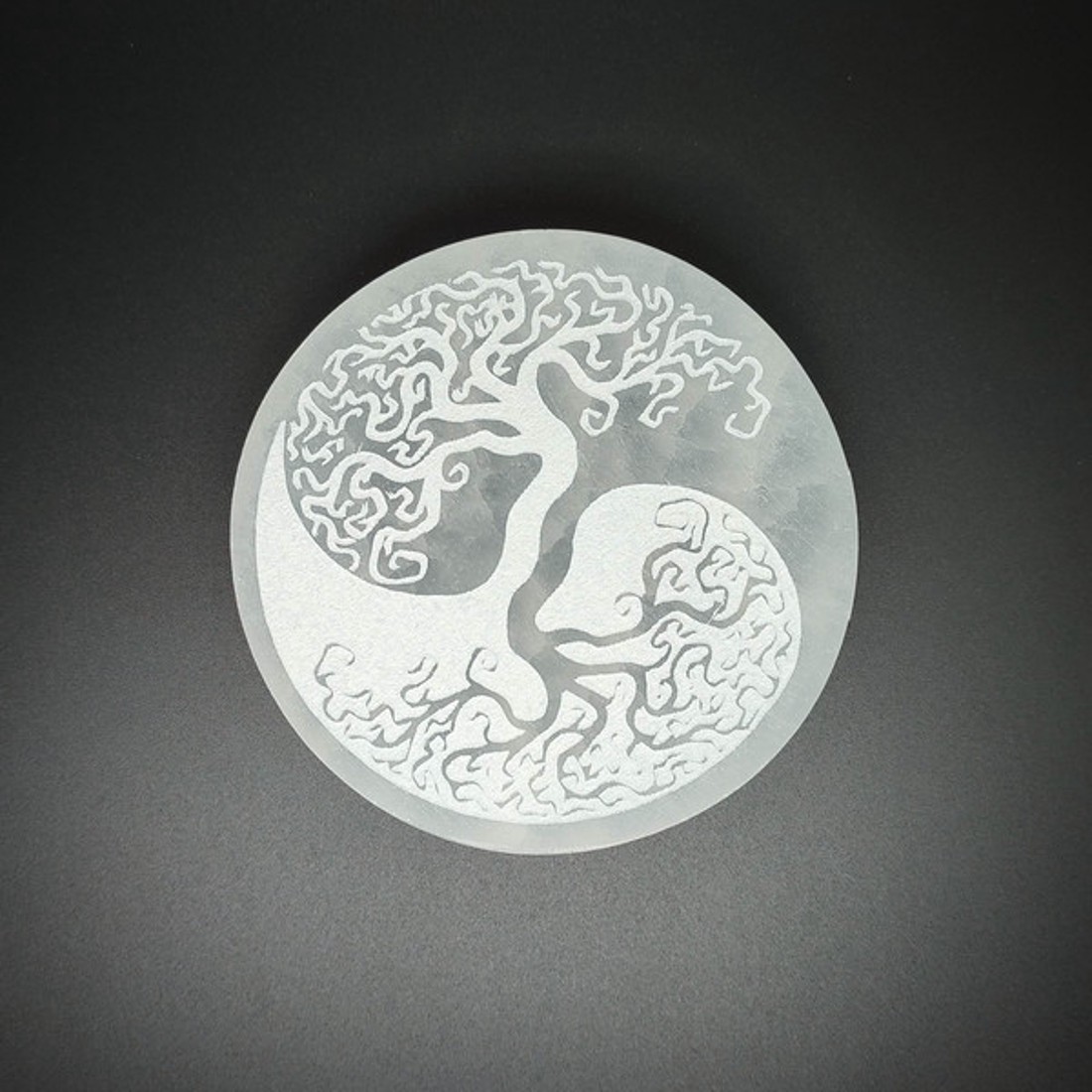 Szelenit korong yin yang életfa 14cm - kellékek & szerszámok - ásvány alapanyag - szelenit korong - Meska.hu