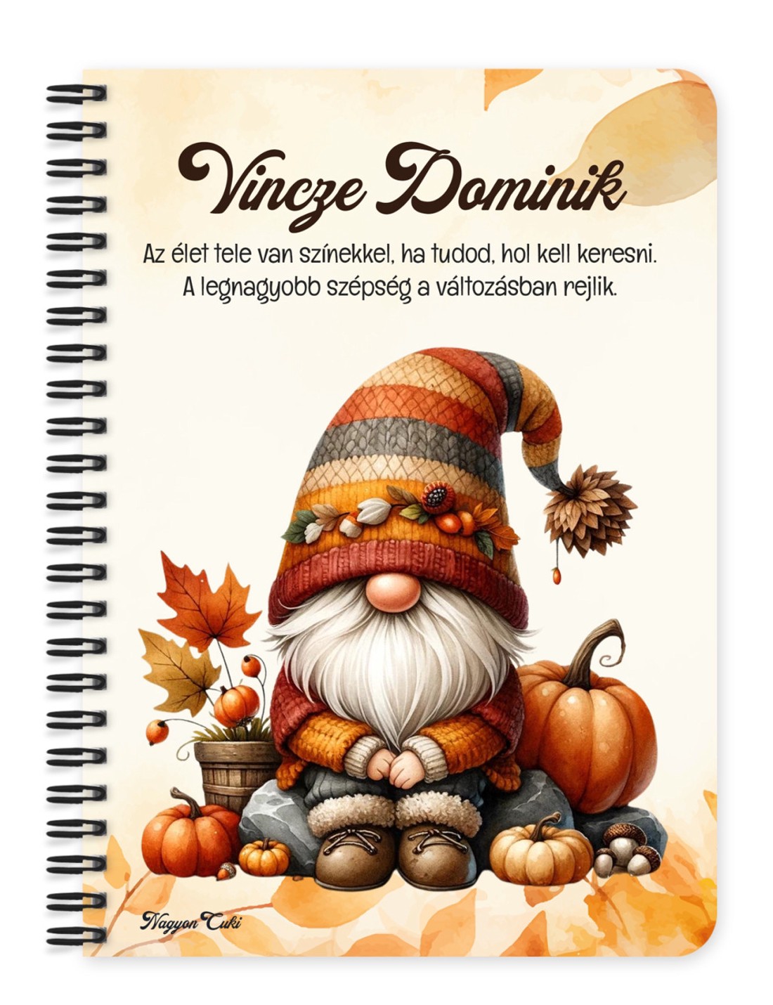 Személyre szabható - Őszi manó és a tök őszi manó mintás A5-ös füzet - otthon & életmód - papír, írószer - jegyzetfüzet & napló - Meska.hu