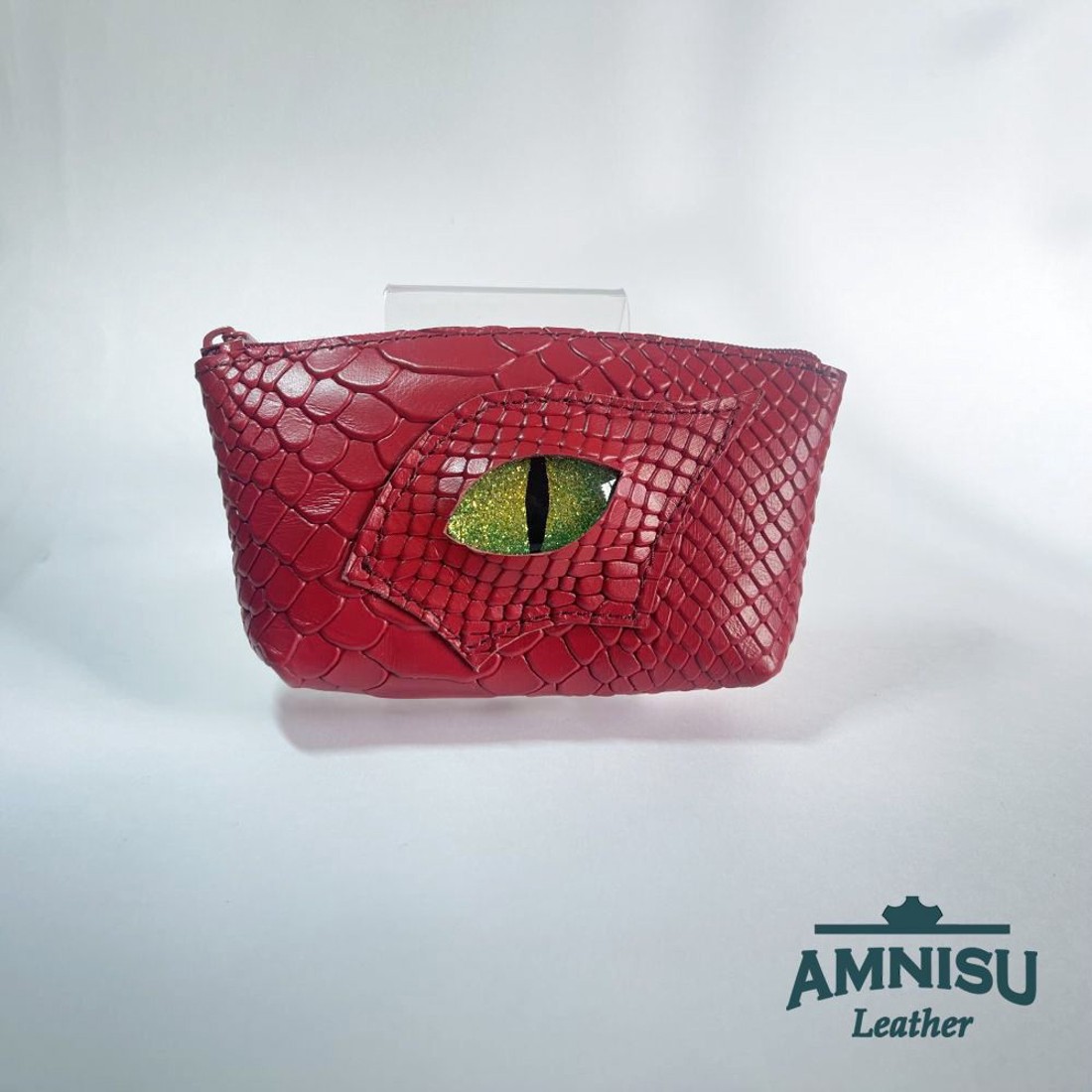 Piros krokkómintás egy cipzáras kulcstartó sárkány szemmel F5007 - táska & tok - kulcstartó & táskadísz - kulcstartó - Meska.hu