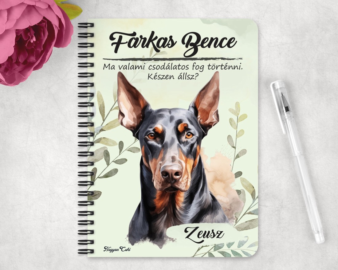 Személyre szabható - Álló fülű Dobermann portré mintás A5-ös füzet - otthon & életmód - papír, írószer - jegyzetfüzet & napló - Meska.hu