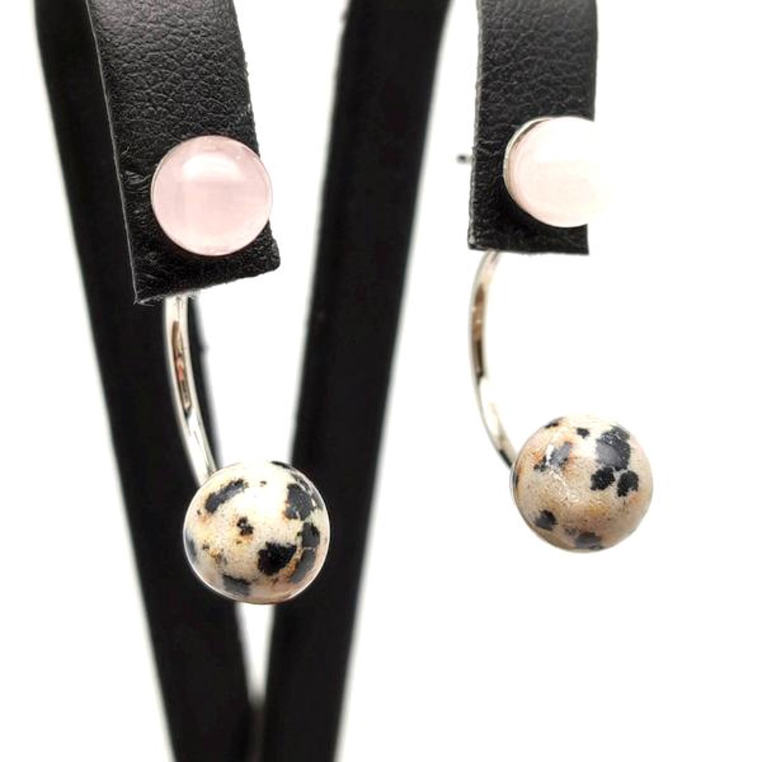 Fülbevaló golyó jáspis dalmata rózsa dupla 6,5-8,5mm - ékszer - fülbevaló - pötty fülbevaló - Meska.hu