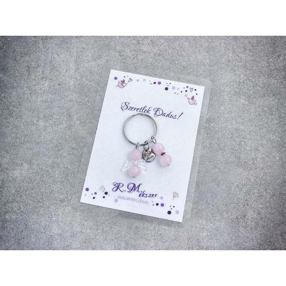 Szeretlek Dadus kulcstartó rózsakvarccal - táska & tok - kulcstartó & táskadísz - kulcstartó - Meska.hu
