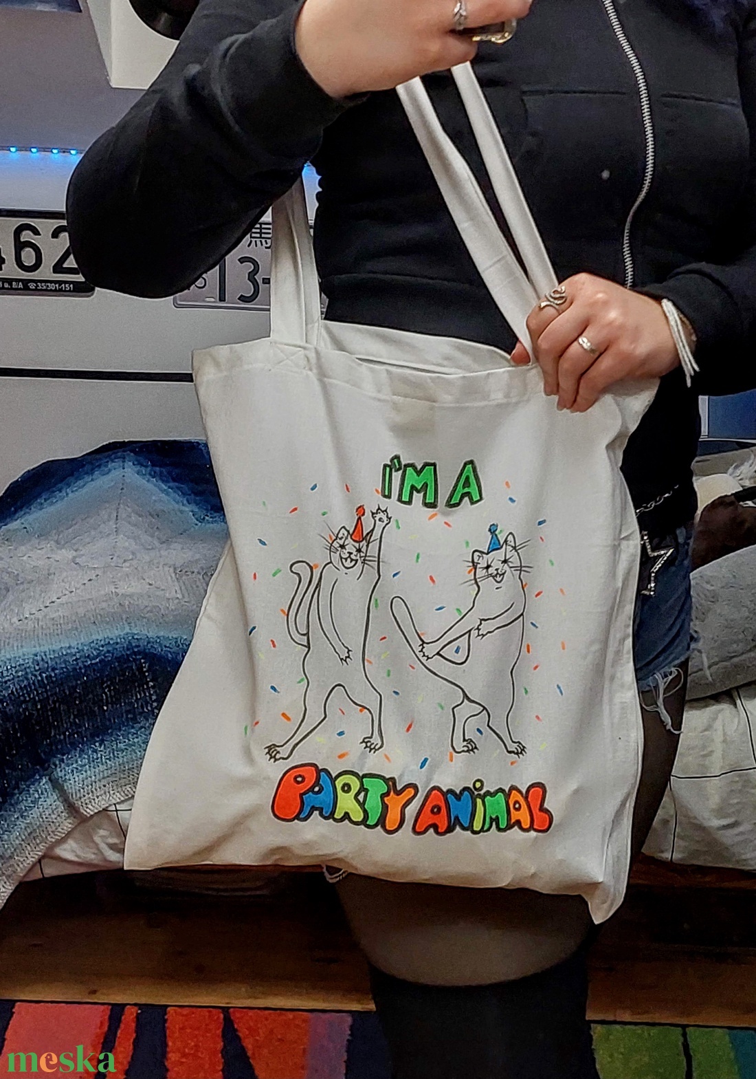 Party Animal cicás vászontáska - táska & tok - bevásárlás & shopper táska - shopper, textiltáska, szatyor - Meska.hu
