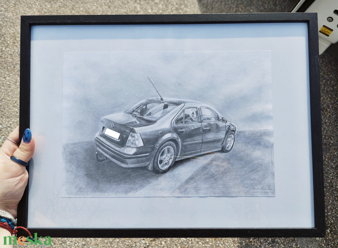 Autós rajz fotó alapján, A4, kerettel - művészet - grafika & illusztráció - ceruzarajz - Meska.hu