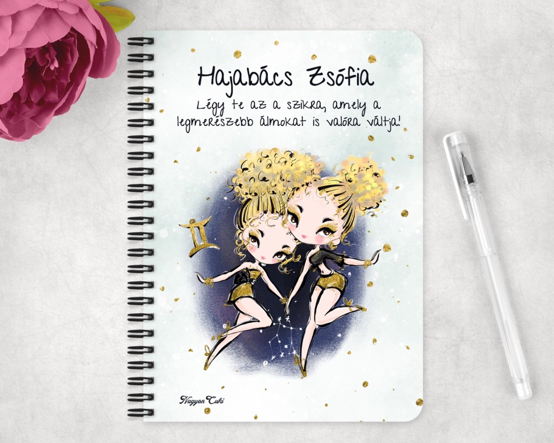 Személyre szabható - Szőke hajú Csini Ikrek lány mintás A5-ös füzet - otthon & életmód - papír, írószer - jegyzetfüzet & napló - Meska.hu