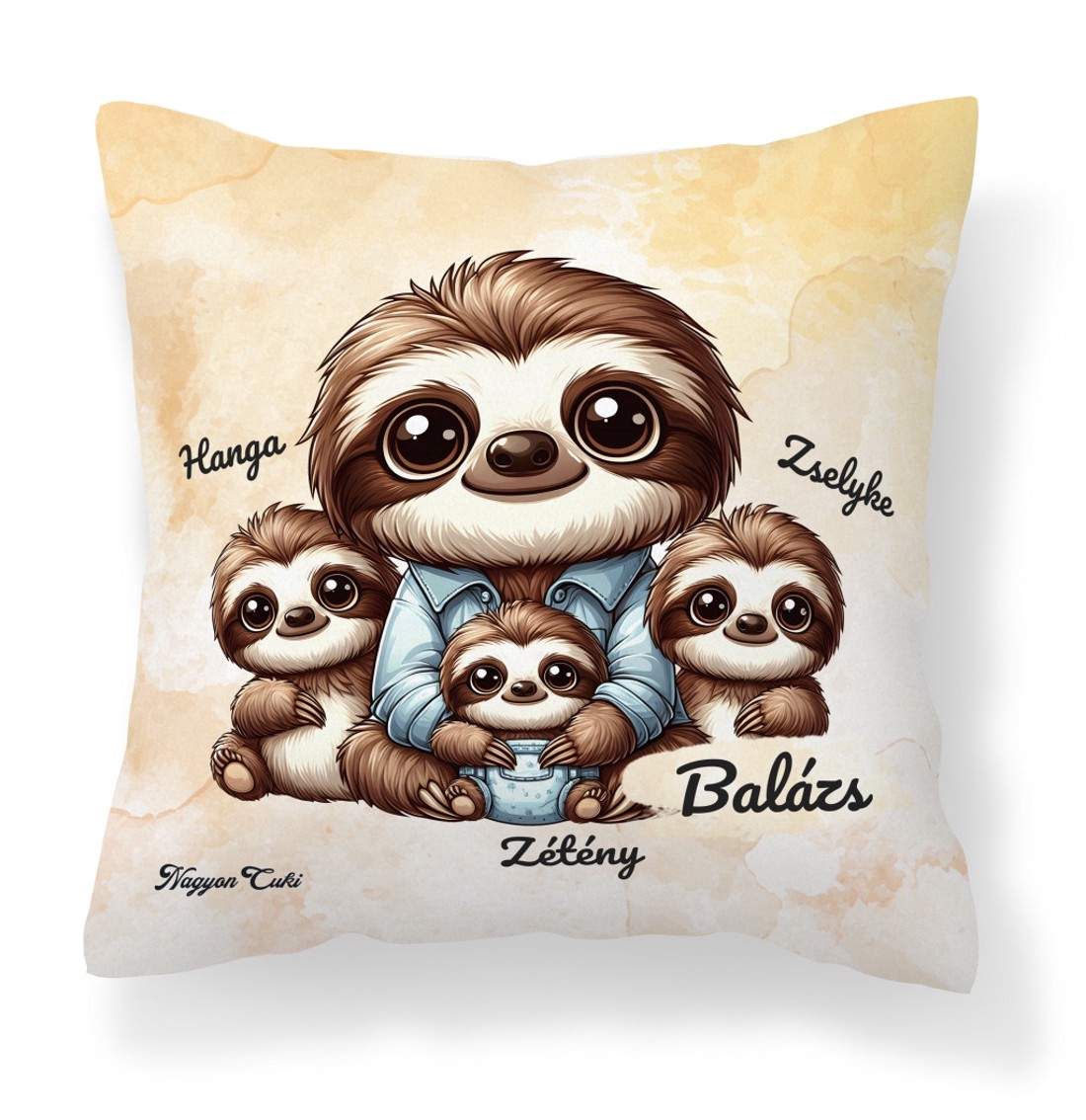 Névvel kérhető - Cuki lajhár Apa és három kis lajhár mintás párna - otthon & életmód - lakástextil - párna & párnahuzat - díszpárna (belsővel együtt) - Meska.hu