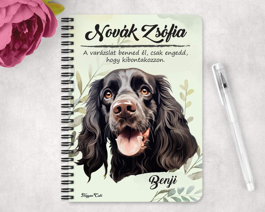 Személyre szabható - Fekete angol cocker spániel portré mintás A5-ös füzet - otthon & életmód - papír, írószer - jegyzetfüzet & napló - Meska.hu