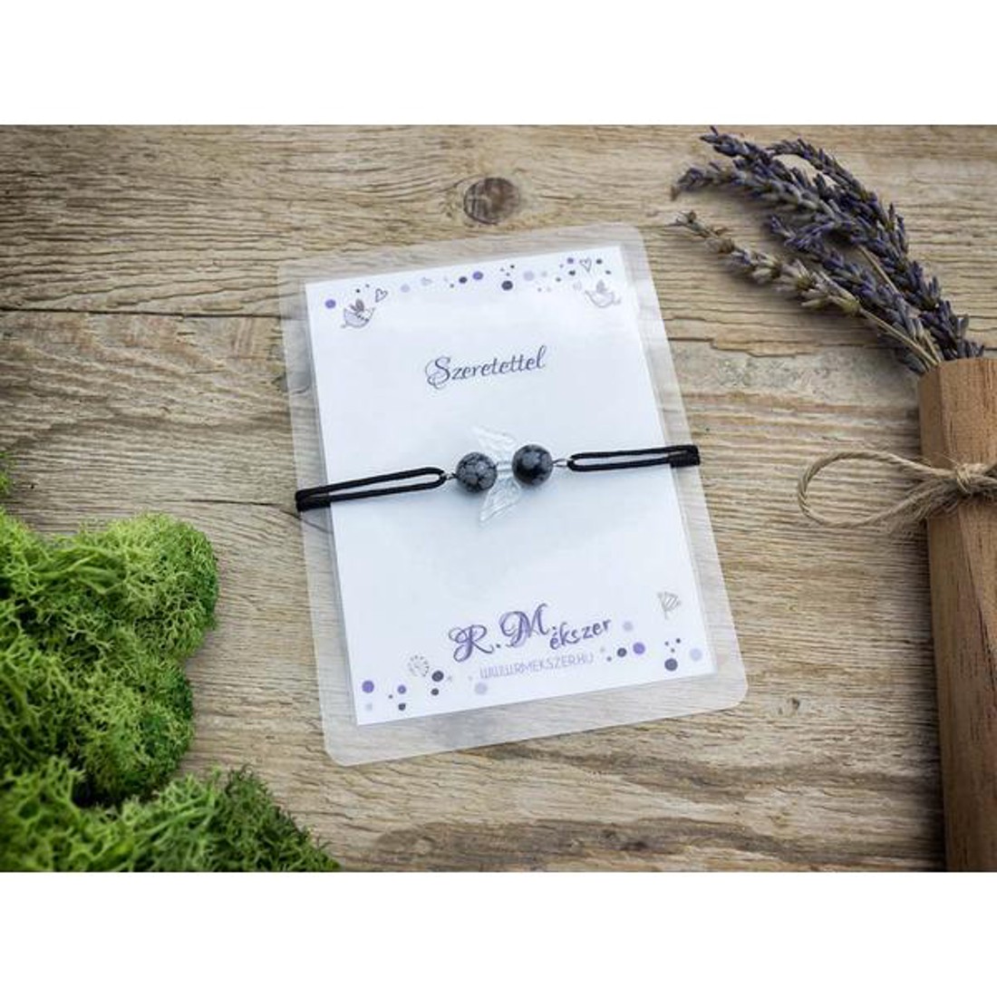 Szeretettel obszidián angyal karkötő - ékszer - karkötő - gyöngyös karkötő - Meska.hu