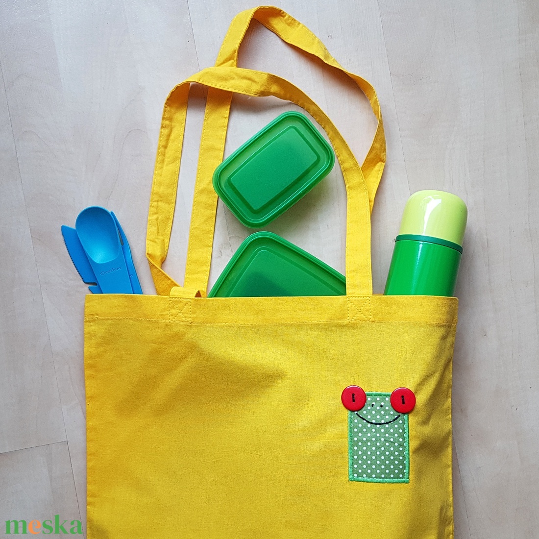 Hosszúfülű sárga szatyor pirosszemű zöld brekivel - táska & tok - bevásárlás & shopper táska - shopper, textiltáska, szatyor - Meska.hu Hosszúfülű sárga szatyor pirosszemű zöld brekivel - táska & tok - bevásárlás & shopper táska - shopper, textiltáska, szatyor - Meska.hu