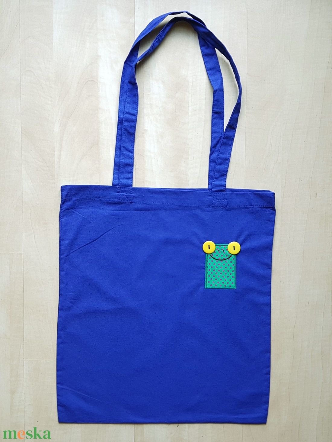Sötétkék szatyor zöld-lila pöttyös brekivel, hosszú füllel - táska & tok - bevásárlás & shopper táska - shopper, textiltáska, szatyor - Meska.hu Sötétkék szatyor zöld-lila pöttyös brekivel, hosszú füllel - táska & tok - bevásárlás & shopper táska - shopper, textiltáska, szatyor - Meska.hu