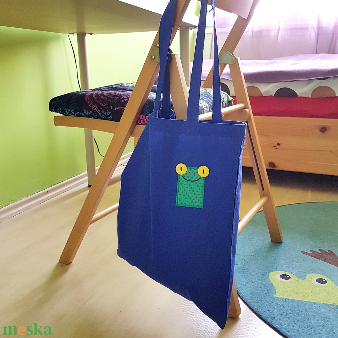 Sötétkék szatyor zöld-lila pöttyös brekivel, hosszú füllel - táska & tok - bevásárlás & shopper táska - shopper, textiltáska, szatyor - Meska.hu Sötétkék szatyor zöld-lila pöttyös brekivel, hosszú füllel - táska & tok - bevásárlás & shopper táska - shopper, textiltáska, szatyor - Meska.hu